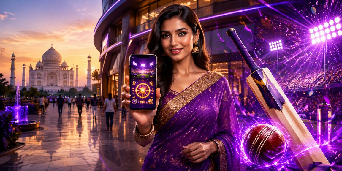 Agra Taj Mahal illuminated with neon cricket betting overlay