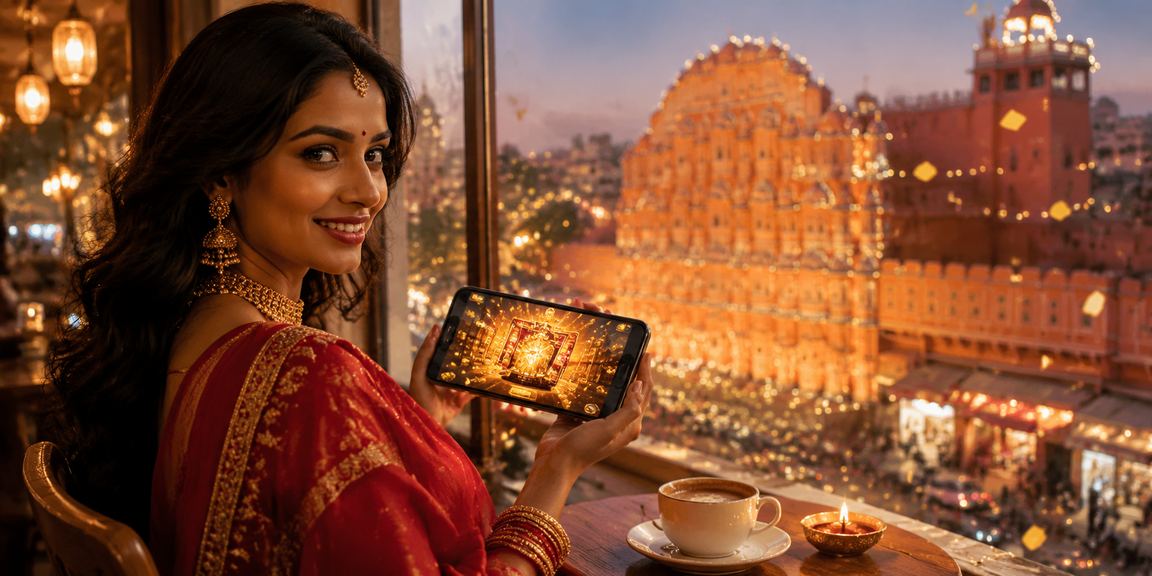 Indian player enjoying mobile casino games on Jaipur street